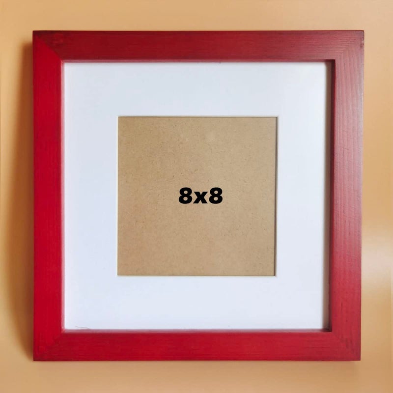 KELE MODEL 8x8 Picture Frames RED Solid Wood Frame  Plastic Panel (Film Needs to be Removed) Table or Wall.Front Window Opening 7.5x7.5 inch. - Image 1
