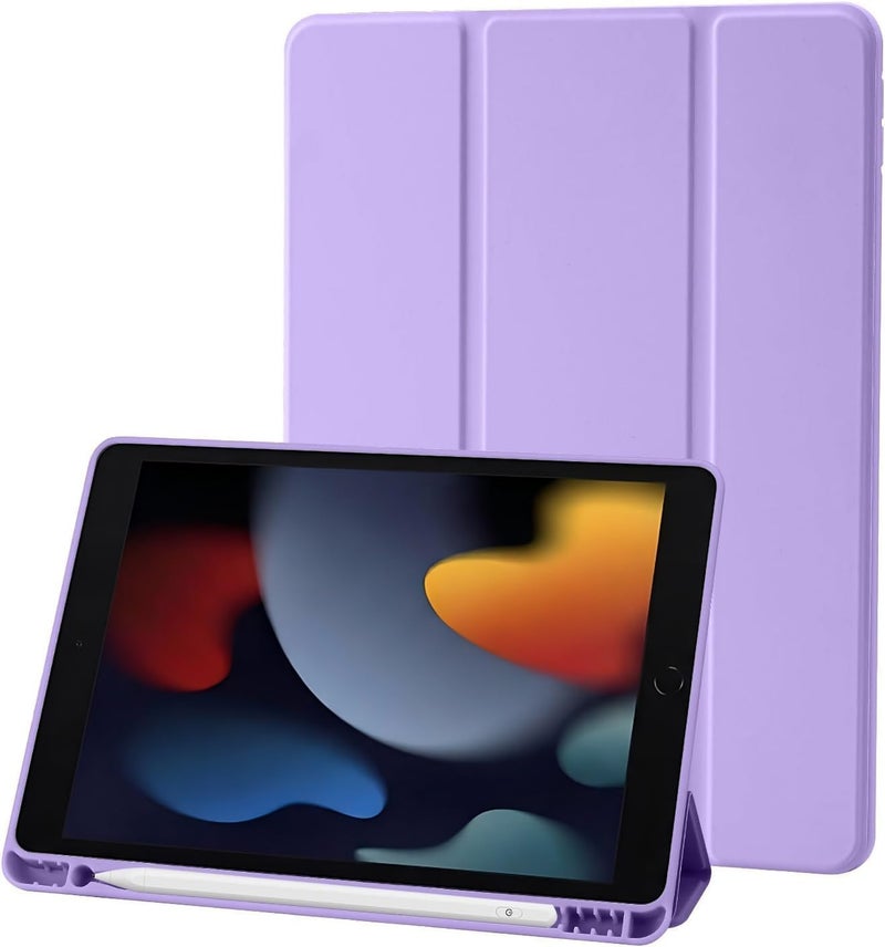 بلو بيك جراب iPad 10.2 متوافق مع الجيل التاسع/الثامن/السابع من iPad - غطاء حماية ثلاثي الطي مع حامل قلم، خاصية التشغيل/الإيقاف التلقائي، جراب ذكي - بنفسجي - Image 1