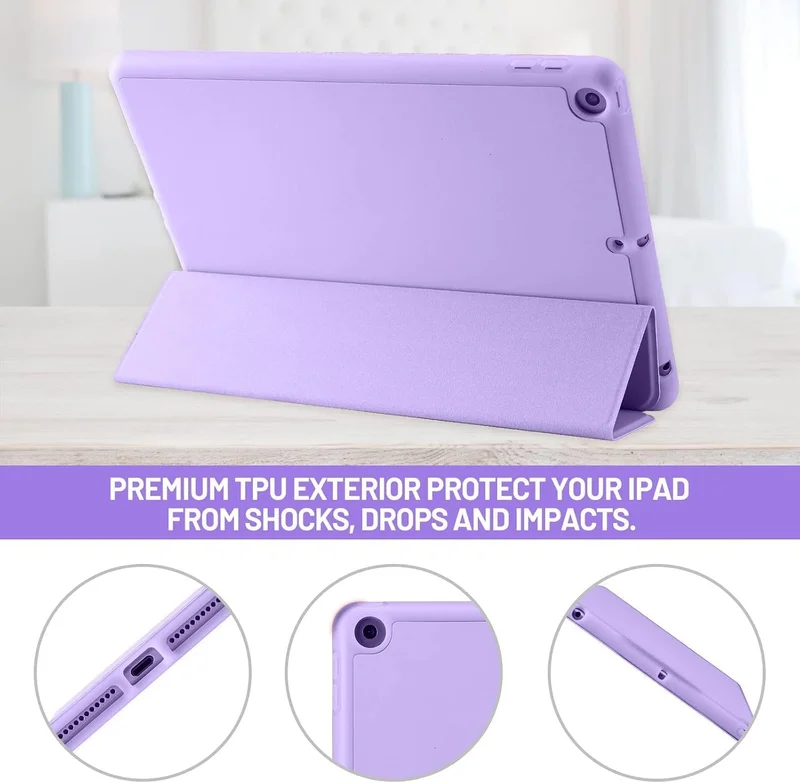 Bluepeak Purple iPad 10.2 Case Compatible with iPad 9th/8th/7th Generation – Trifold Stand Protective Cover with Pencil Holder, Auto Sleep/Wake, Smart Case - Purple  | Best Price UAE