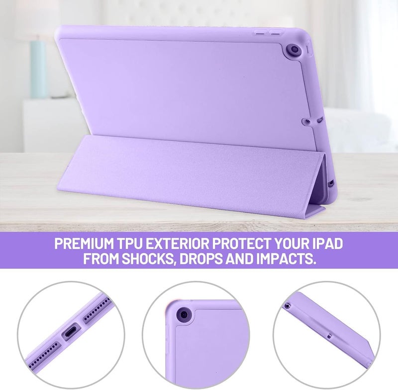 بلو بيك جراب iPad 10.2 متوافق مع الجيل التاسع/الثامن/السابع من iPad - غطاء حماية ثلاثي الطي مع حامل قلم، خاصية التشغيل/الإيقاف التلقائي، جراب ذكي - بنفسجي - Image 4