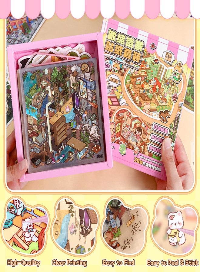 Bsenhe 20 Sets DIY 3D Sticker Scene, Sticker Collection Book Make Your Own Shop House Crafts for Adults Therapy for Relief Stress Pass The Time Gift for Girls Boys (Drink) - Image 3