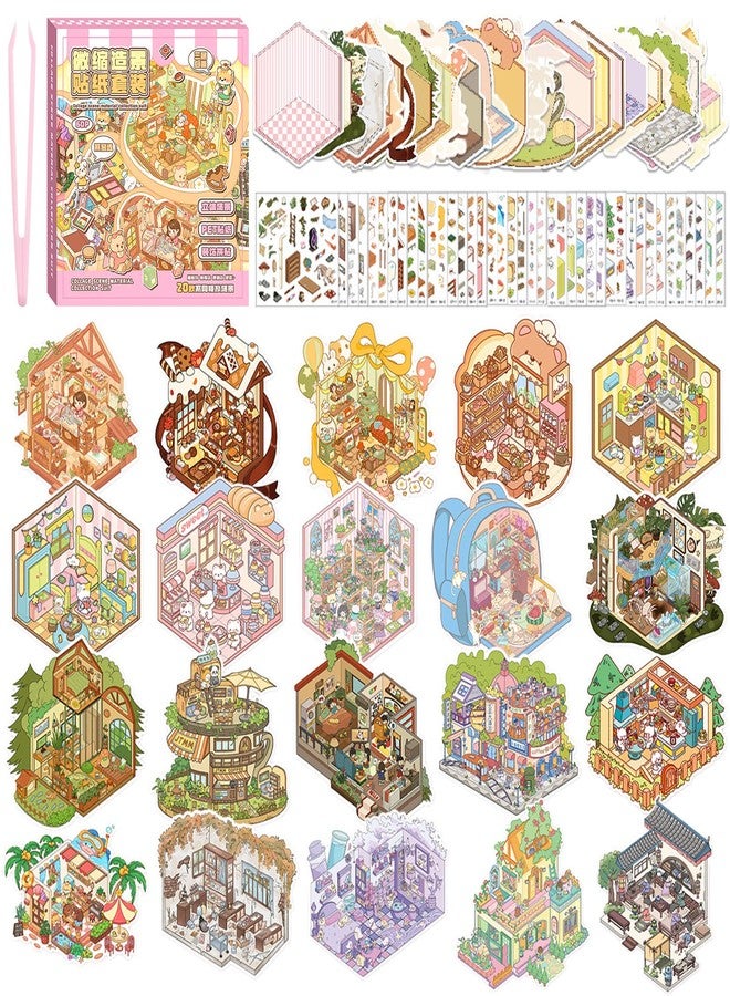 Bsenhe 20 Sets DIY 3D Sticker Scene, Sticker Collection Book Make Your Own Shop House Crafts for Adults Therapy for Relief Stress Pass The Time Gift for Girls Boys (Drink) - Image 1