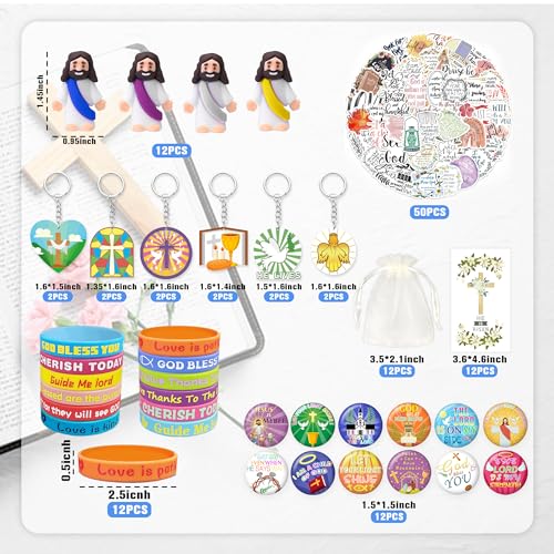 Tazimi 122 PCS Christian Bible Party Favors Jesus Party Favors Cross Goodie Bags with Stickers Rubber Bracelets Button Pins and Bags for Christian Party Supplies Decorations - Image 5
