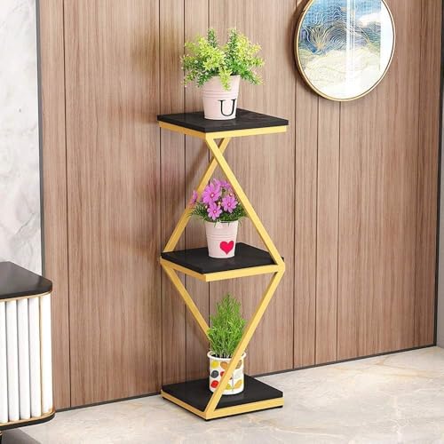 DDS Dream Decor Shoppee 2 Tier 2 Potted Iron-Wood Plant Stand, Flower Pot Holder Shelf for Indoor Outdoor Planter Stand (GOLDEN BLACK) - Image 1