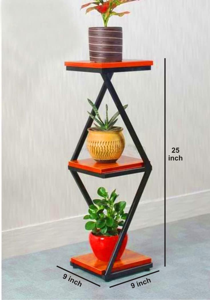 DDS Dream Decor Shoppee 2 Tier 2 Potted Iron-Wood Plant Stand, Flower Pot Holder Shelf for Indoor Outdoor Planter Stand (GOLDEN BLACK) - Image 4