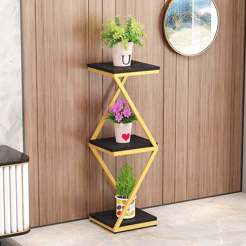 DDS Dream Decor Shoppee 2 Tier 2 Potted Iron-Wood Plant Stand, Flower Pot Holder Shelf for Indoor Outdoor Planter Stand (GOLDEN BLACK) - Image 5