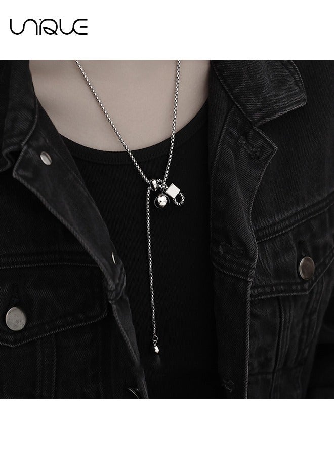 يونيك قلادة - قلادة تيتانيوم مربعة - قلادة بسيطة - قلادة قابلة للتعديل - أنيقة ومتعددة الاستخدامات معطف الترنش اكسسوارات سترة - Image 5