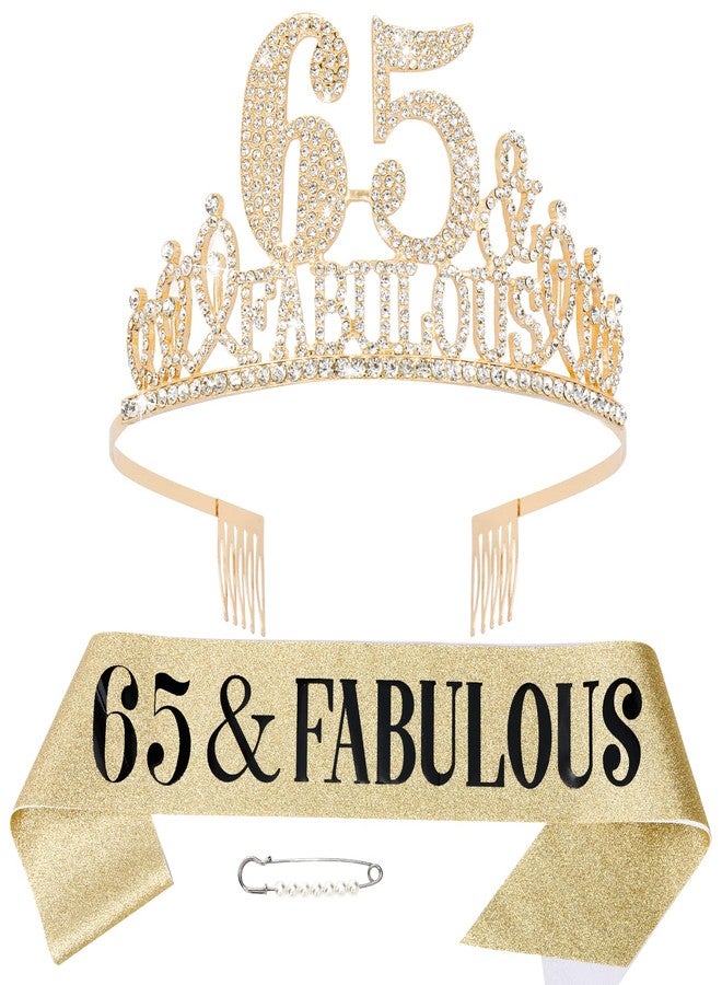 Hapdoo 65th Birthday Decorations, 65th Birthday Sash and Tiara for Women, Happy 65th Birthday Decorations for Women, 65 and Fabulous Birthday Decorations - Image 1