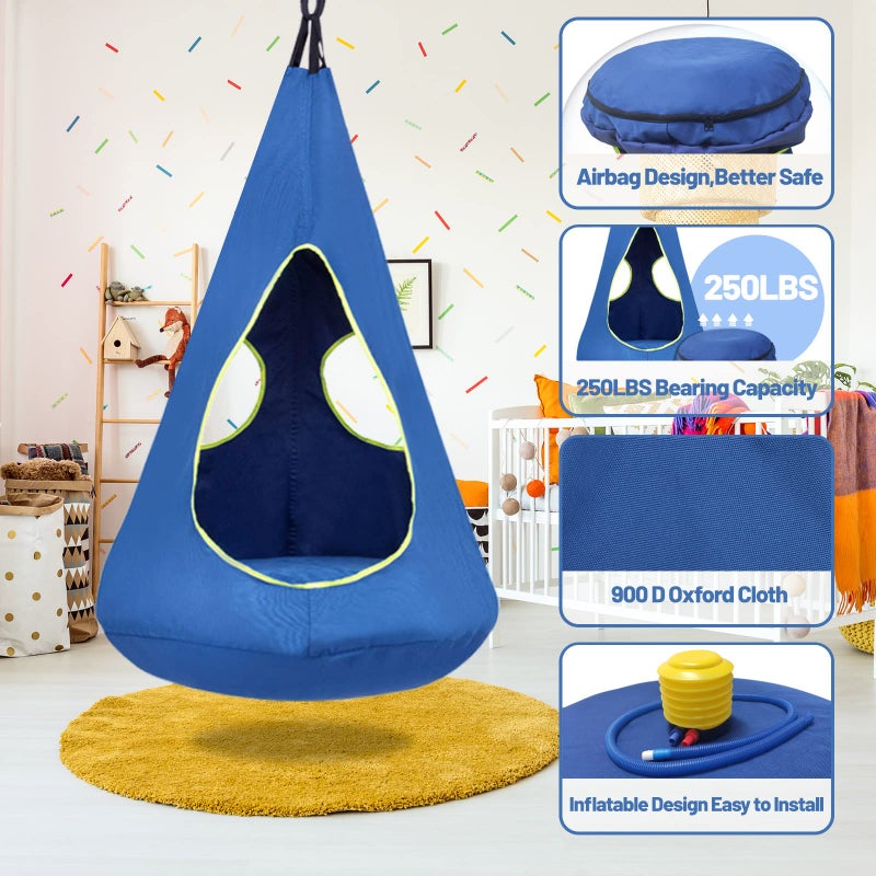 SUCHDECO Kids Nest Swing Chair, Hanging Hammock Chair Nest Hammock Swing Chair for Outdoor and Indoor(32" D x 52" H),Detachable Play Tent Swing for Child Sensory Swing for Kids Age from 3-12 Years(Blue) - Image 2