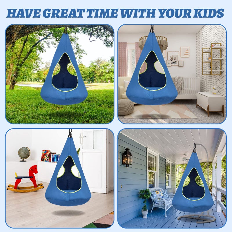 SUCHDECO Kids Nest Swing Chair, Hanging Hammock Chair Nest Hammock Swing Chair for Outdoor and Indoor(32" D x 52" H),Detachable Play Tent Swing for Child Sensory Swing for Kids Age from 3-12 Years(Blue) - Image 4