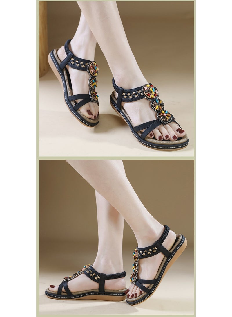 NIBEMINENT Women's Summer Bohemian Style Non-slip Flat Sandals Woman Plus Size Soft Bottom Beach Sandals Lady Casual Shoes 36-42  - Image 3