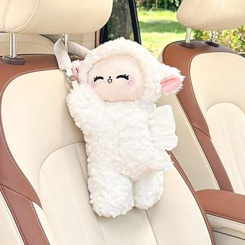 WASTROYAL Plush Puppy Car Tissue Box Holder – Cute Crawling Dog Design, Hanging or Dashboard Use, Soft Style Organizer for Vehicle Interior (Sheep) - Image 1