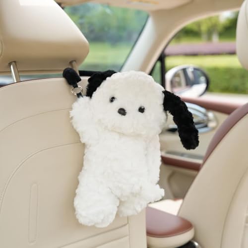 WASTROYAL Plush Puppy Car Tissue Box Holder – Cute Crawling Dog Design, Hanging or Dashboard Use, Soft Style Organizer for Vehicle Interior (Sheep) - Image 3