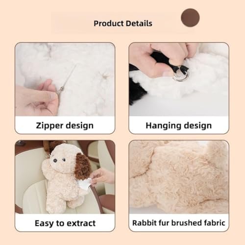 WASTROYAL Plush Puppy Car Tissue Box Holder – Cute Crawling Dog Design, Hanging or Dashboard Use, Soft Style Organizer for Vehicle Interior (Sheep) - Image 4