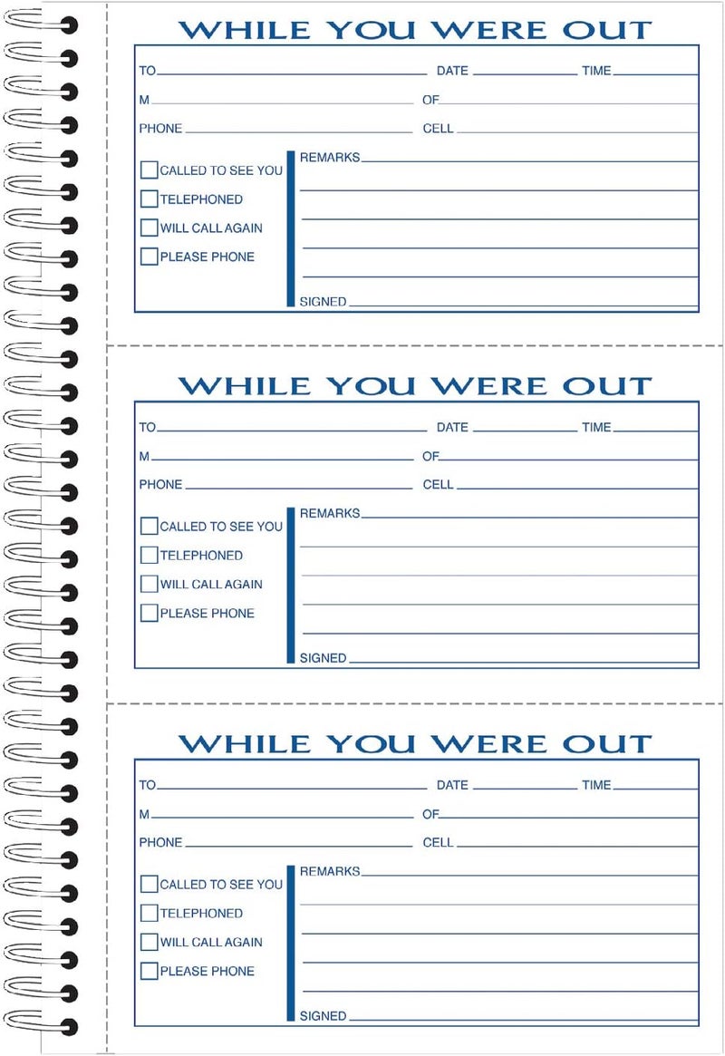 ADAMS Phone Message Book, 8.5 x 5.25 Inch, Spiral Bound, 2-Part, Carbonless, 3 Messages per Page, 300 Sets, White and Canary (SC8603D) - Image 1