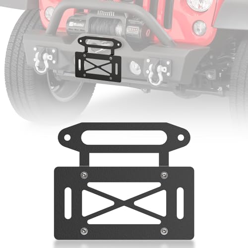 YZONA Winch License Plate Frame Compatible with 10" Hawse Fairlead, Universal Front License Bracket Holder Relocation, Bumper Winch Mount Roller, Fit for Most Pickup Trucks, Off-Road Cars and SUVs - Image 1