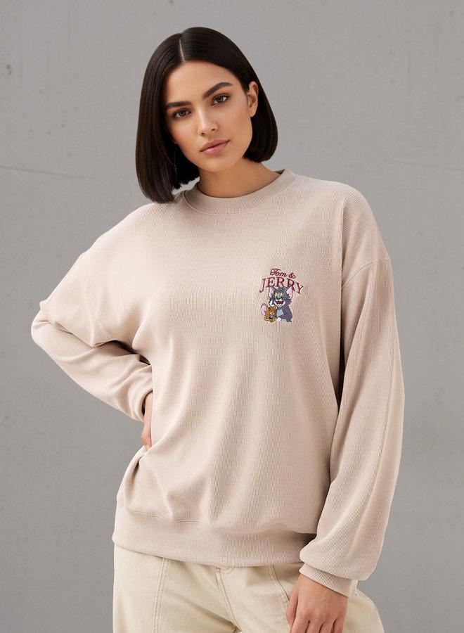 SP Characters Oversized Sweatshirt with Tom and Jerry Embroidery Detail - Image 1