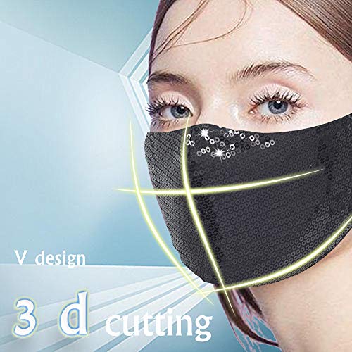 UOUDIO Rhinestone Crystal Face Mask， Masquerade Fashion Bling Mask for Women，Reusable Face Mask，Washable Face Mask，Diamond Sparkling ((Silver, Champagne, and black) - Image 2