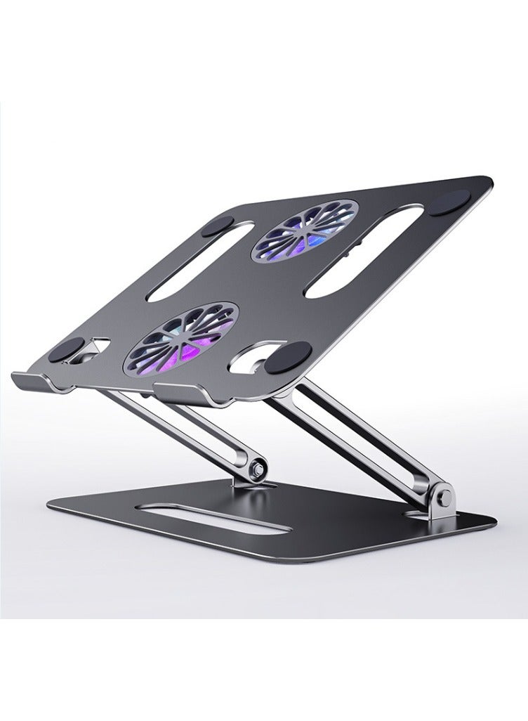 VKL Aluminum Alloy Laptop Cooling Stand with 2 Quiet Fans & RGB Lighting, Height Adjustable & Foldable Ergonomic Design for MacBook, Lenovo, ASUS, Dell 10-16 Inch, Perfect for Gaming, DJ, Office - Grey - Image 1