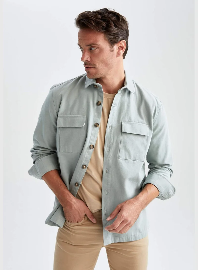 DeFacto Man Regular Fit Polo Neck Woven Long Sleeve Shirt