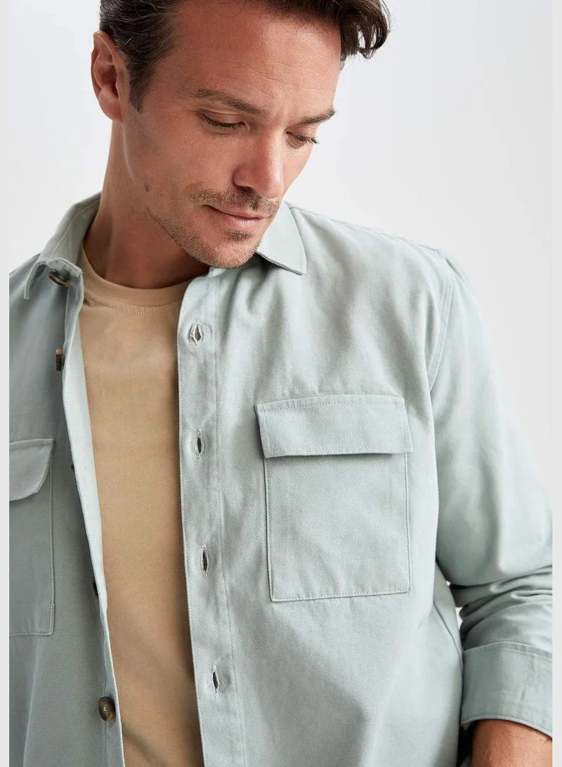 DeFacto Man Regular Fit Polo Neck Woven Long Sleeve Shirt