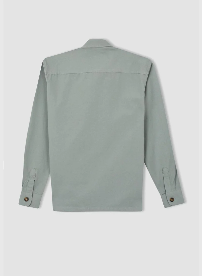 DeFacto Man Regular Fit Polo Neck Woven Long Sleeve Shirt