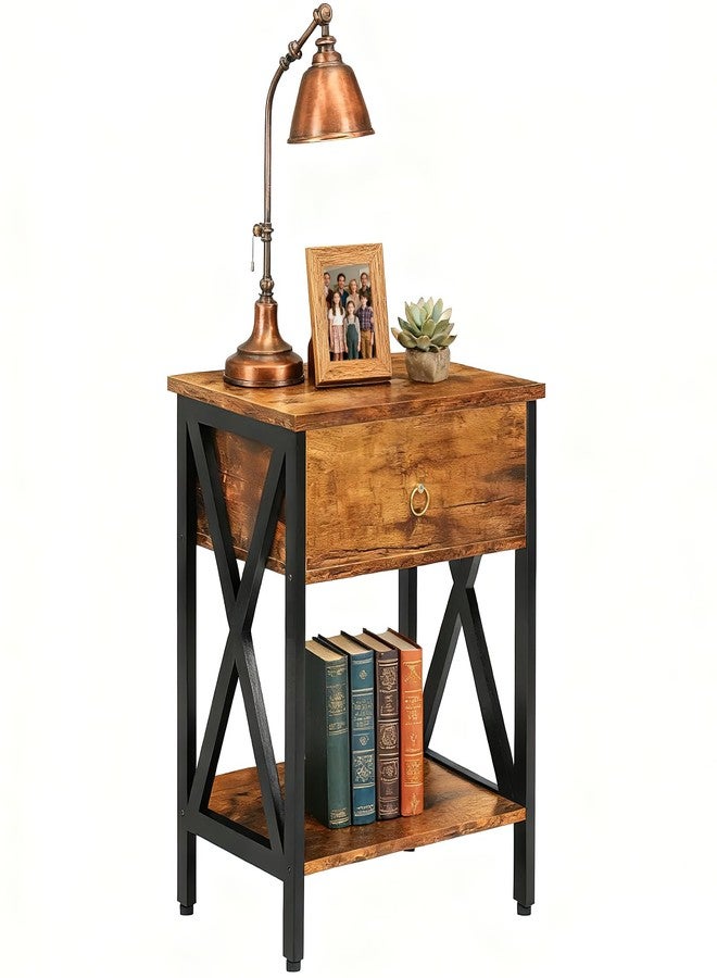 JMLHMXC Nightstands Industrial Bedside End Tables with Drawer and Storage Shelf,Small Side Table for Bedroom, Living Room, Sofa Couch,Brown - Image 1