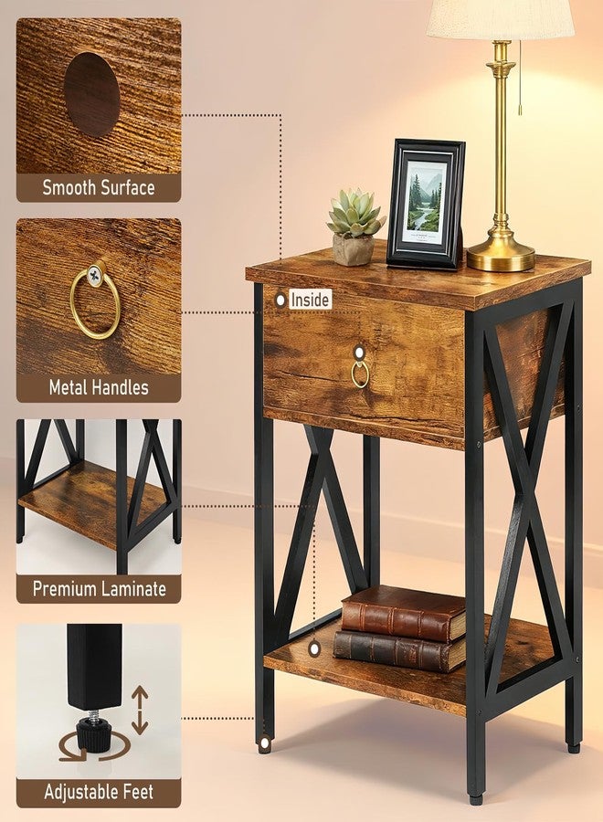 JMLHMXC Nightstands Industrial Bedside End Tables with Drawer and Storage Shelf,Small Side Table for Bedroom, Living Room, Sofa Couch,Brown - Image 3
