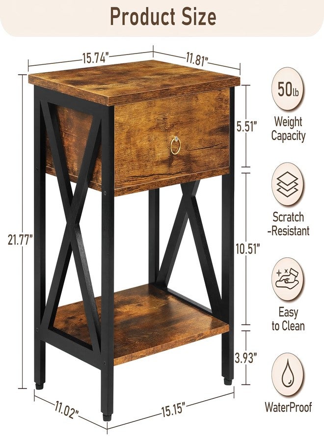 JMLHMXC Nightstands Industrial Bedside End Tables with Drawer and Storage Shelf,Small Side Table for Bedroom, Living Room, Sofa Couch,Brown - Image 5