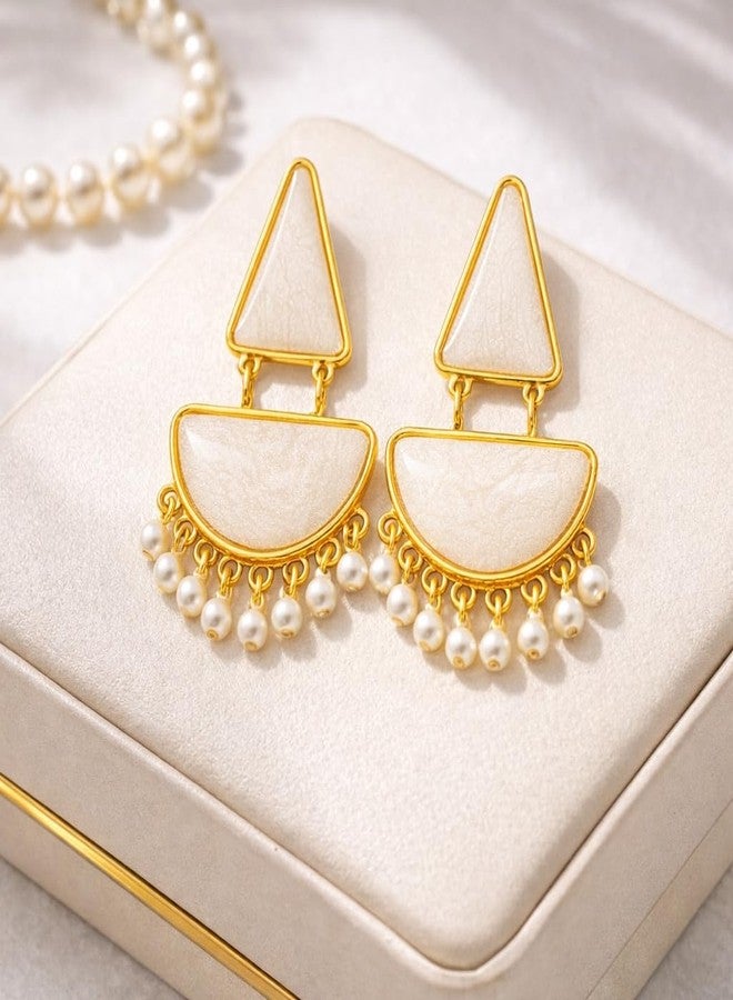 AMAAL Heart Drop Dangler Korean Pearl Earrings set for Women Wedding Girls Ladies | Western Earing Love | Moti Stylish Ear Rings Jewellery for woman | Valentine Gift for Girlfriend couple -385 - Image 4