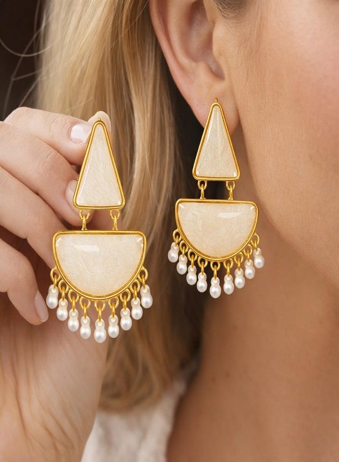 AMAAL Heart Drop Dangler Korean Pearl Earrings set for Women Wedding Girls Ladies | Western Earing Love | Moti Stylish Ear Rings Jewellery for woman | Valentine Gift for Girlfriend couple -385 - Image 2