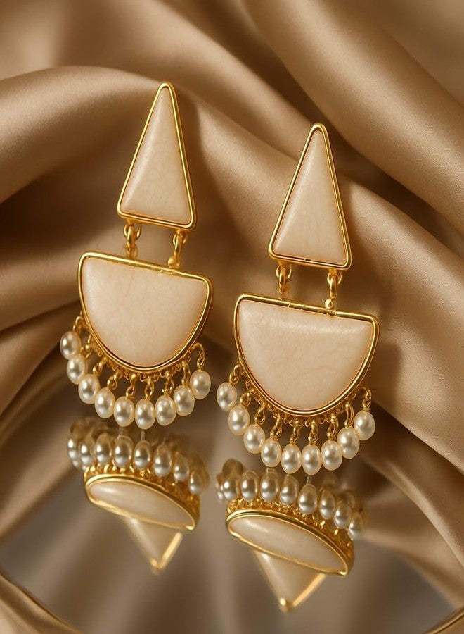 AMAAL Heart Drop Dangler Korean Pearl Earrings set for Women Wedding Girls Ladies | Western Earing Love | Moti Stylish Ear Rings Jewellery for woman | Valentine Gift for Girlfriend couple -385 - Image 3