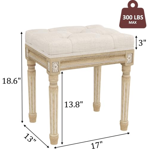 Yusong Vanity Stool Upholstered Bench Seat for Makeup Room, Vintage Small Bedroom Bench Dining Bench with Tufted Fabric for Living Room, Piano Stool with Rustic Wood, Easy Assemble,Beige - Image 4