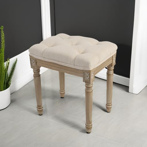 Yusong Vanity Stool Upholstered Bench Seat for Makeup Room, Vintage Small Bedroom Bench Dining Bench with Tufted Fabric for Living Room, Piano Stool with Rustic Wood, Easy Assemble,Beige - Image 5