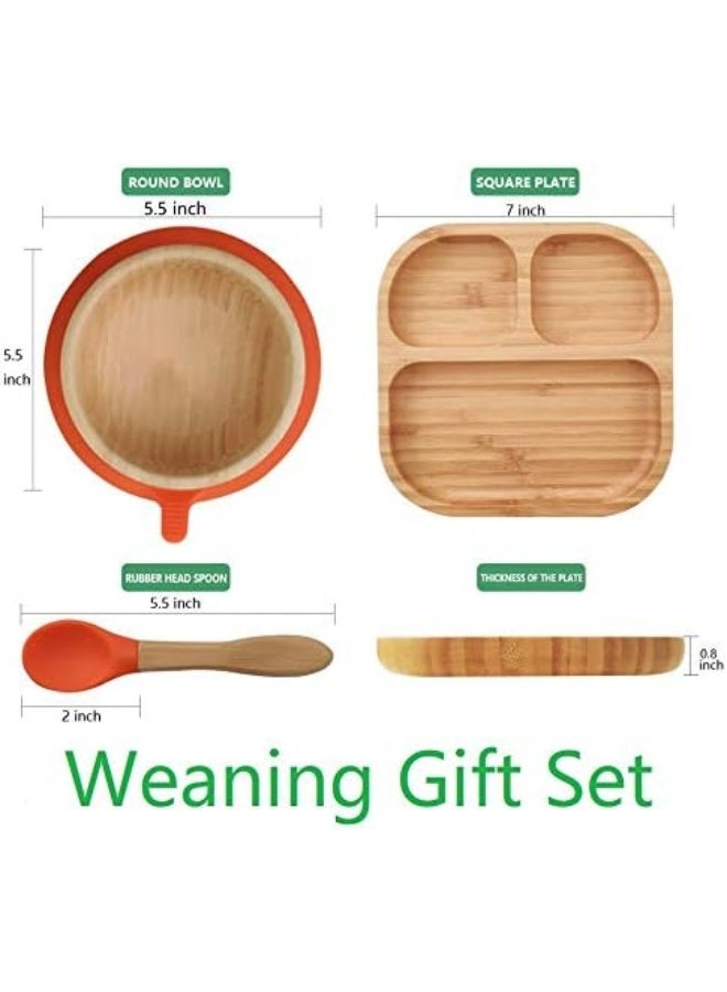 Youkoo kitchen Baby Toddler Stay Put Dish, Kids Suction Plate & Bowl & Spoon, Bamboo Cute Dinnerware (Grey Set) - Image 2