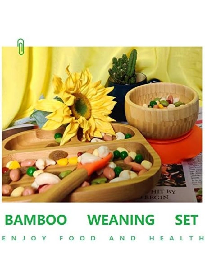 Youkoo kitchen Baby Toddler Stay Put Dish, Kids Suction Plate & Bowl & Spoon, Bamboo Cute Dinnerware (Grey Set) - Image 3