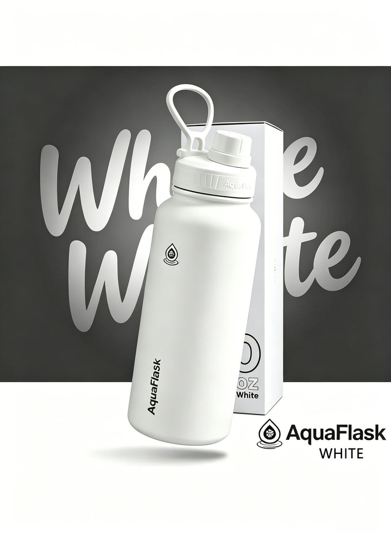 AquaFlask زجاجة ماء من الفولاذ المقاوم للصدأ معزولة، 40 أونصة/1200 مل، ترمس مزدوج الجدران للسوائل الساخنة والباردة، احتفاظ بالحرارة لمدة 12 ساعة أو البرودة لمدة 24 ساعة، خالية من BPA، للاستخدام في الصالة الرياضية والعمل - Image 3