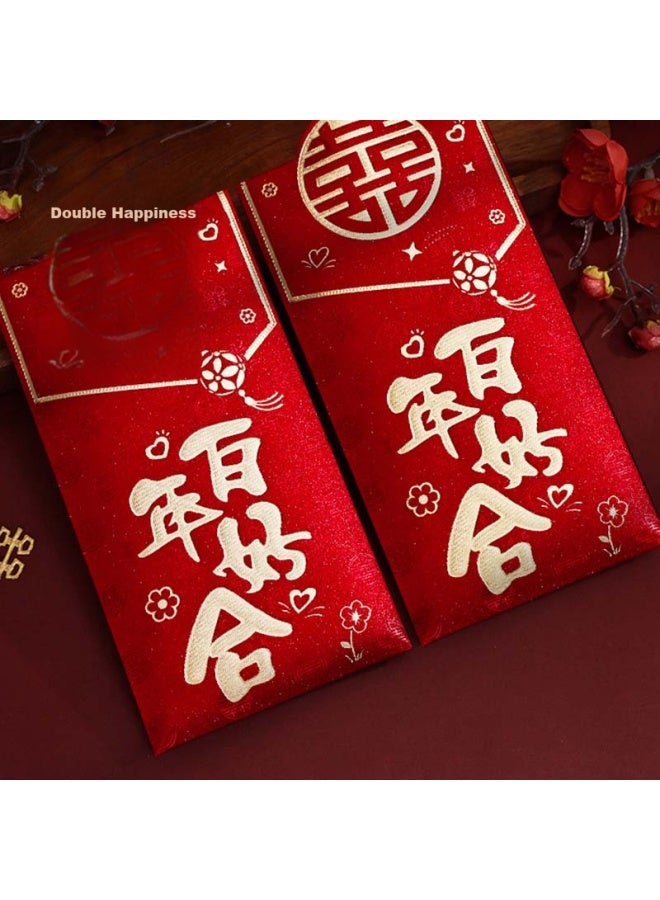 June bride Year Wedding Red Envelope, Creative Engagement Gift, Wedding Character, Lucky Money Envelope, Wedding Red Envelope Bag, 6 Pieces - Image 2