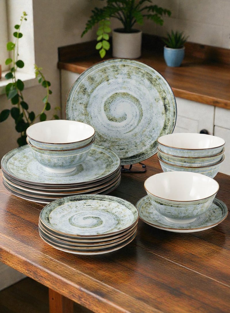 ايست من نون طقم سفرة من البورسلين مكون من 18 قطعة، يكفي 6 أشخاص، آمن للاستخدام في الميكروويف وغسالة الصحون، بتصميم محار البحر - Image 1