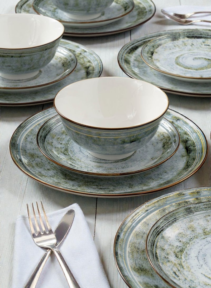 ايست من نون طقم سفرة من البورسلين مكون من 18 قطعة، يكفي 6 أشخاص، آمن للاستخدام في الميكروويف وغسالة الصحون، بتصميم محار البحر - Image 2