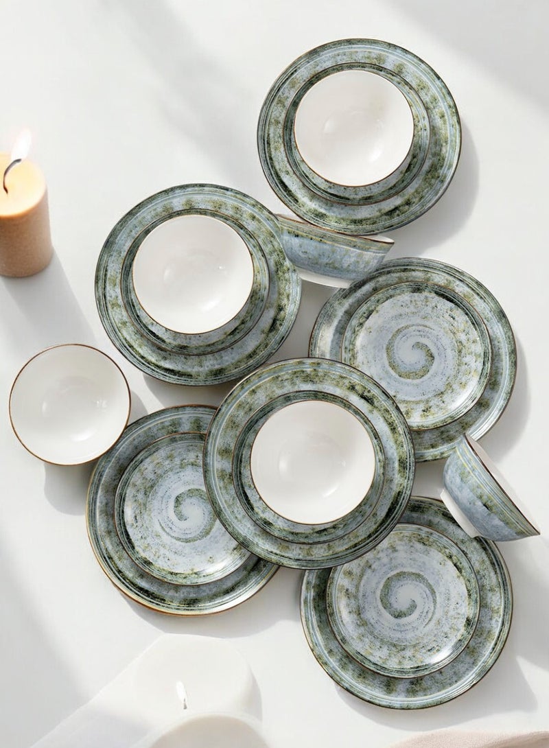 ايست من نون طقم سفرة من البورسلين مكون من 18 قطعة، يكفي 6 أشخاص، آمن للاستخدام في الميكروويف وغسالة الصحون، بتصميم محار البحر - Image 3