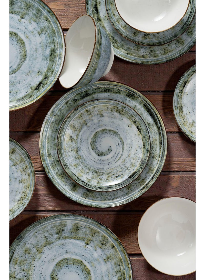 ايست من نون طقم سفرة من البورسلين مكون من 18 قطعة، يكفي 6 أشخاص، آمن للاستخدام في الميكروويف وغسالة الصحون، بتصميم محار البحر - Image 5