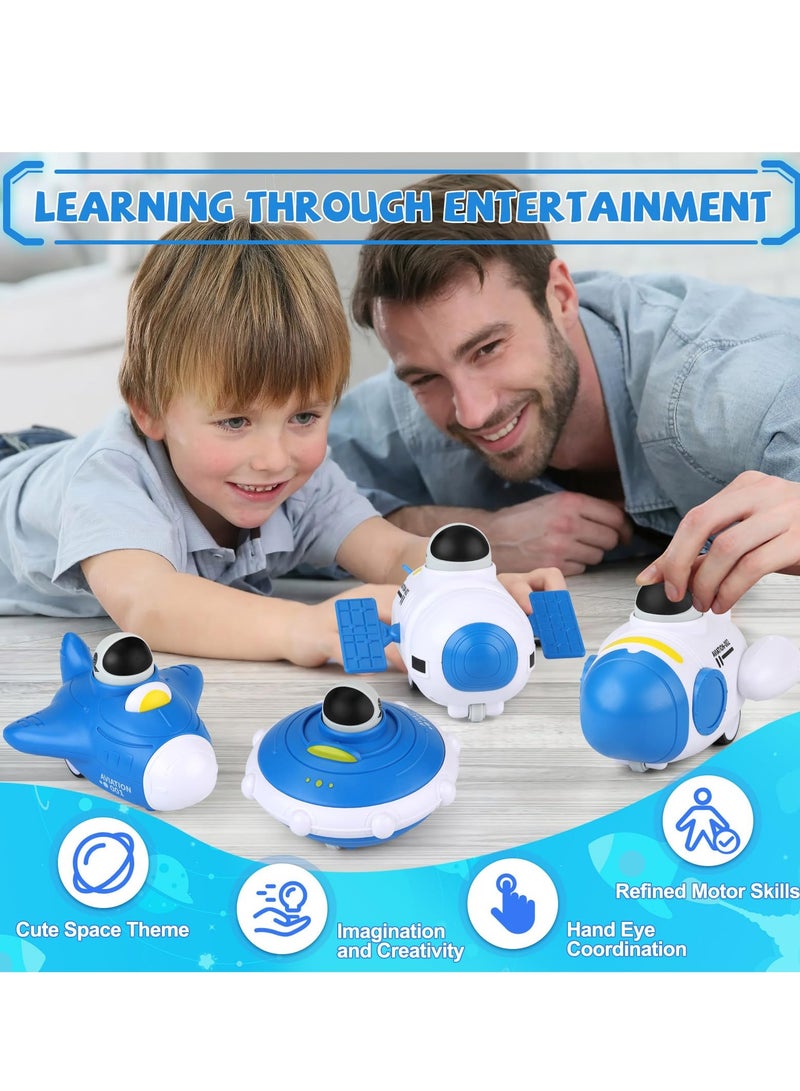 SYOSI 4 قطع سيارات فضائية للأطفال، هدية عيد ميلاد لصبي عمره 1 سنة، سيارات لعبة دفع وانطلاق، سيارات لعبة ذات حركة ذاتية، ألعاب للأطفال من 12-18 شهر، هدايا عيد الميلاد للأطفال الصboys 1 2 3 سنة للأولاد والبنات - Image 5