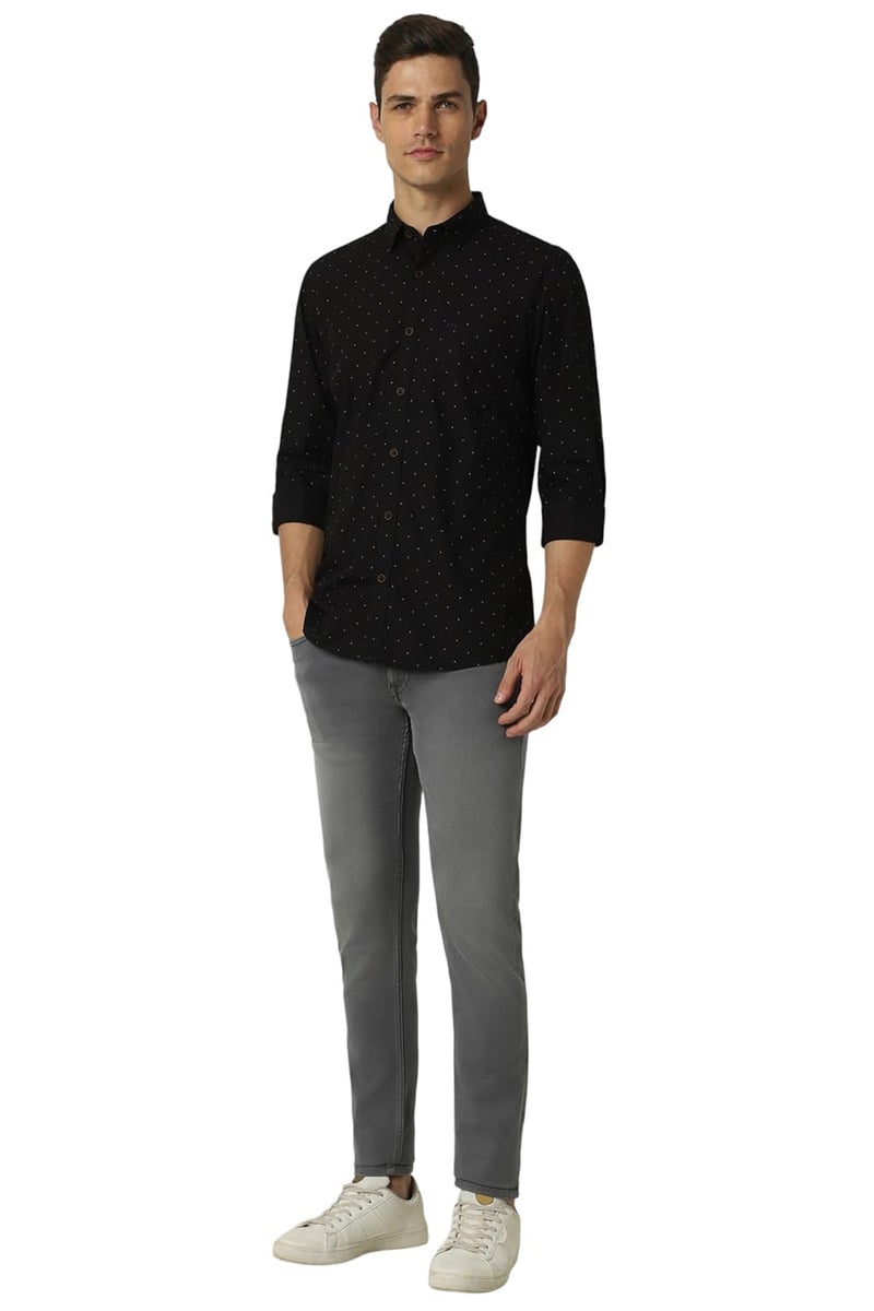 Peter England Men's Slim Fit Casual Shirt |100% Cotton | Micro Ditsy Print| Full Sleeve Pitch Black - Image 4