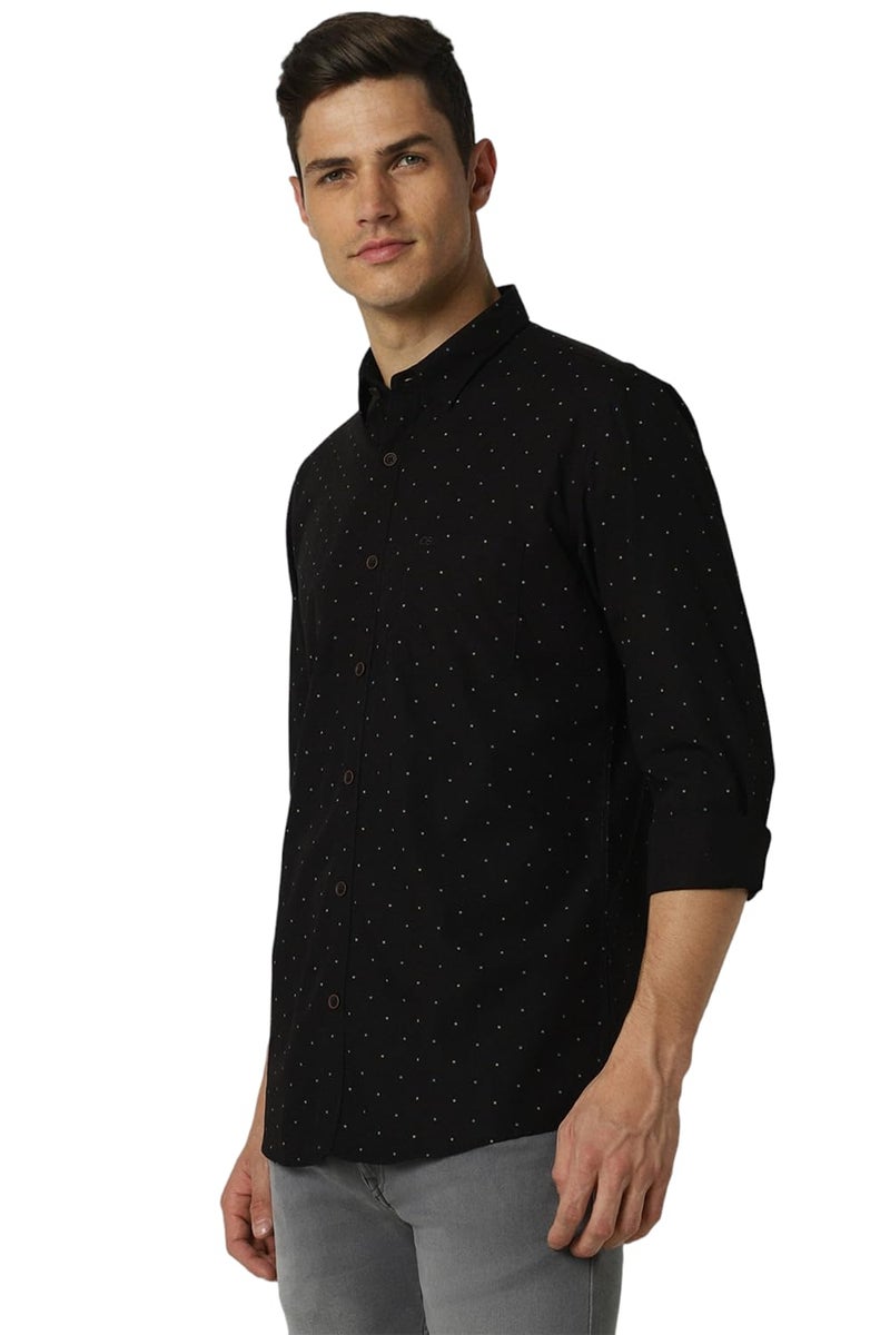 Peter England Men's Slim Fit Casual Shirt |100% Cotton | Micro Ditsy Print| Full Sleeve Pitch Black - Image 2