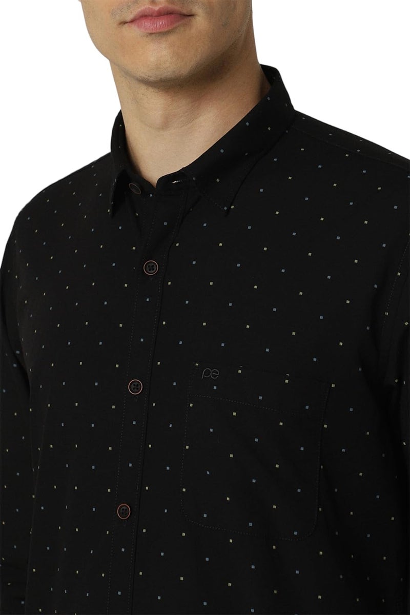 Peter England Men's Slim Fit Casual Shirt |100% Cotton | Micro Ditsy Print| Full Sleeve Pitch Black - Image 5