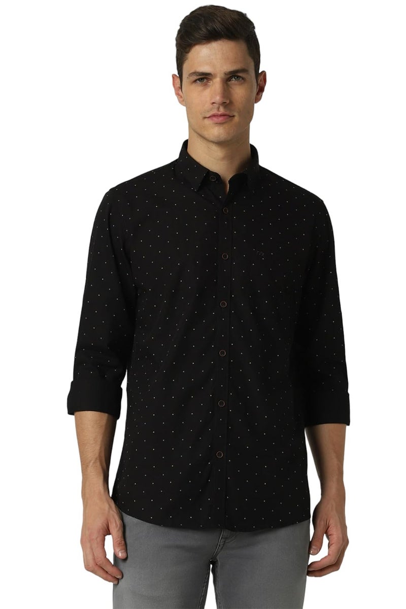 Peter England Men's Slim Fit Casual Shirt |100% Cotton | Micro Ditsy Print| Full Sleeve Pitch Black - Image 1