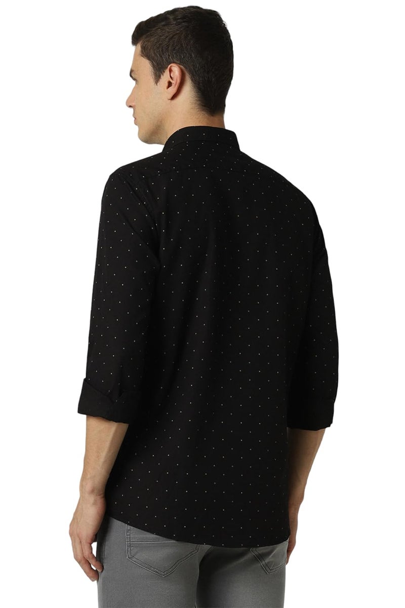 Peter England Men's Slim Fit Casual Shirt |100% Cotton | Micro Ditsy Print| Full Sleeve Pitch Black - Image 3