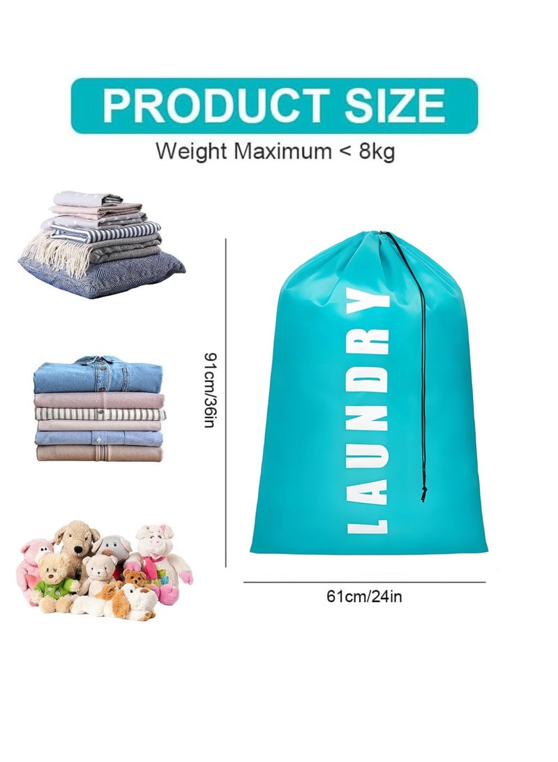 حقيبة غسيل السفر، مجموعتان من الأكياس الكبيرة للملابس المتسخة، للرحلات، 24" × 36" (أزرق + رمادي) - Image 2