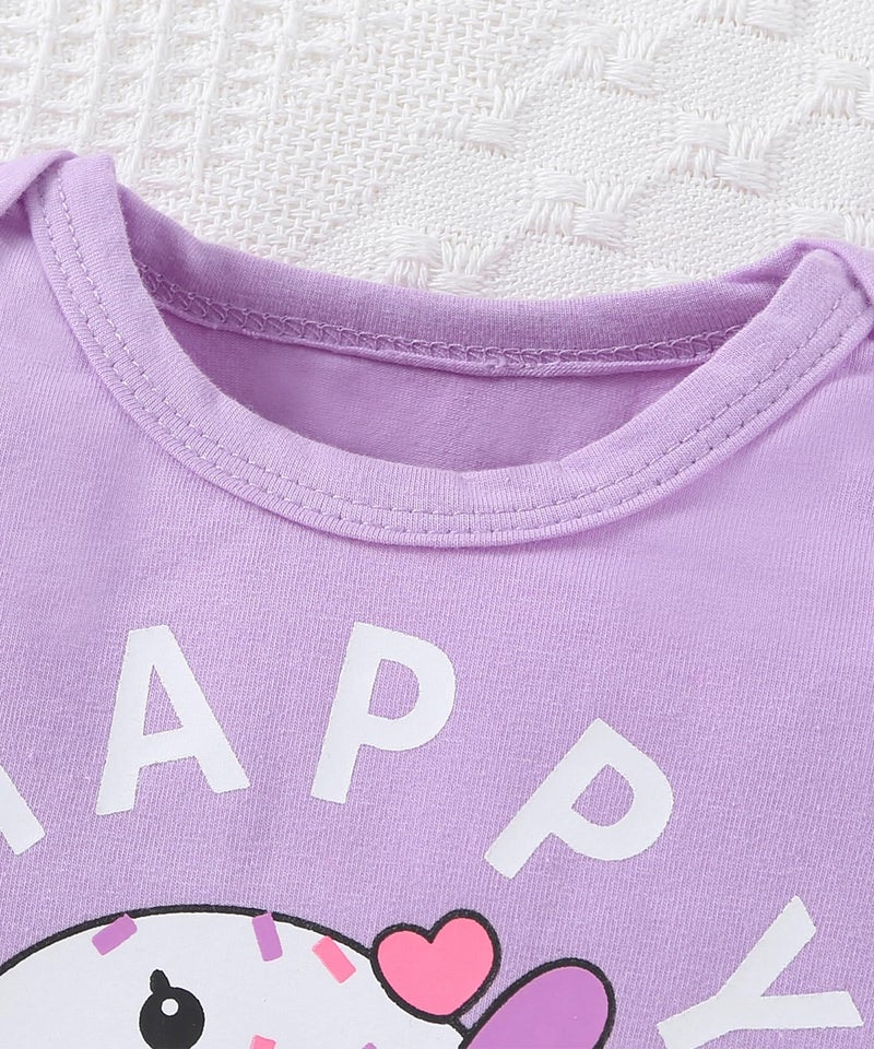 Fullfamous Newborn Baby Girl Clothes Gifts Outfits Spring Fall Winter Long Sleeve Romper and Pant Set Purple Donut 0-3 months - Image 5
